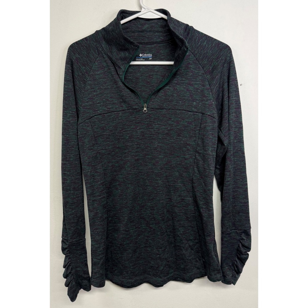 Columbia Womens 1/4 Zip Pullover Green Purple Space Dye Ruched Cuff AK0784 Small